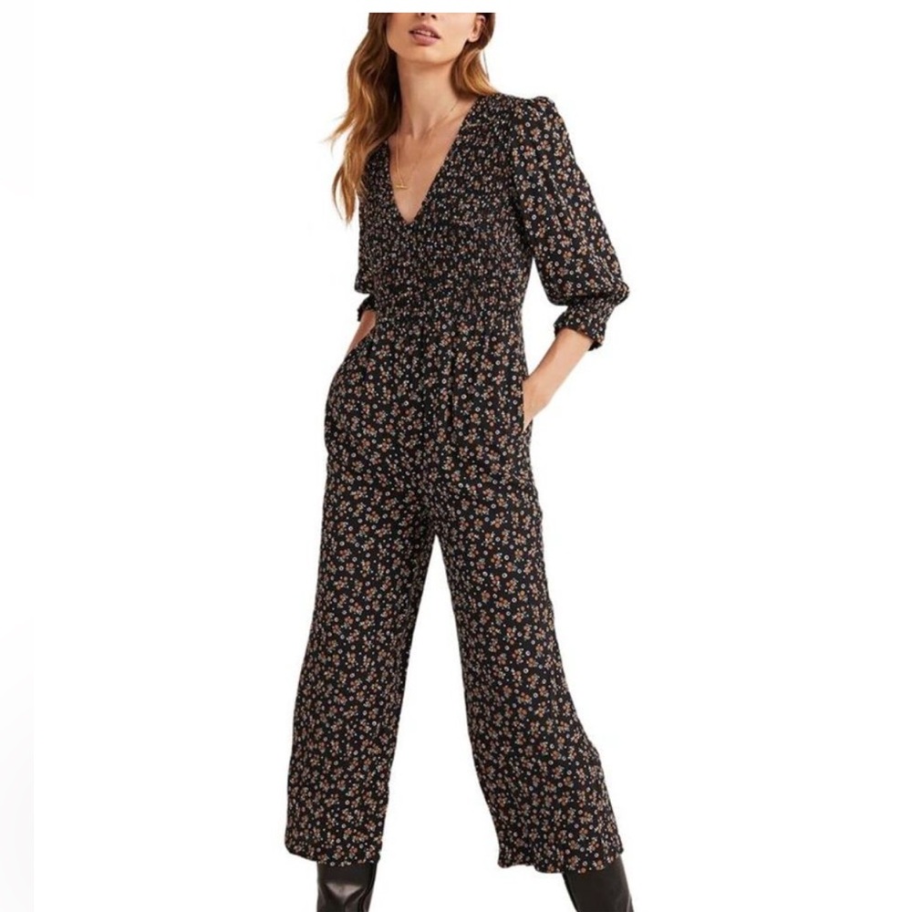 Boden Black Floral Jumpsuit